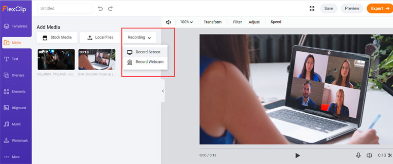 FlexClip video editor’s built-in screen recorder is extremely helpful