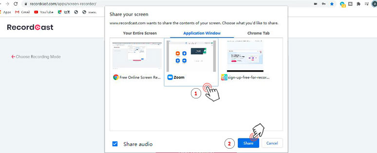 Select Zoom app window to start recording a webinar